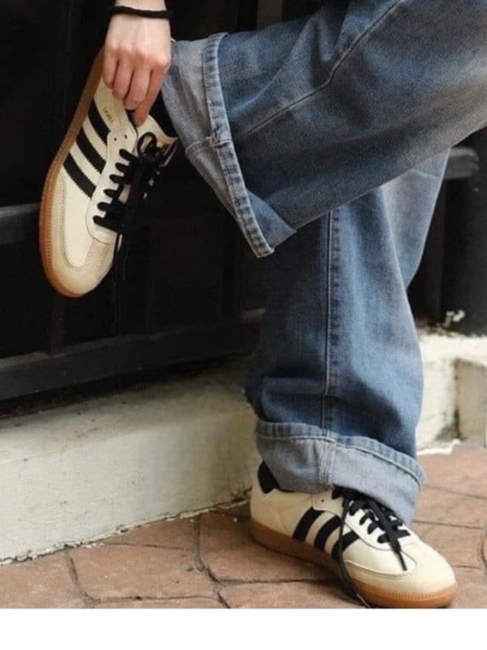 adidas Women Sneakers Cream with Black Stripes and Gum Sole